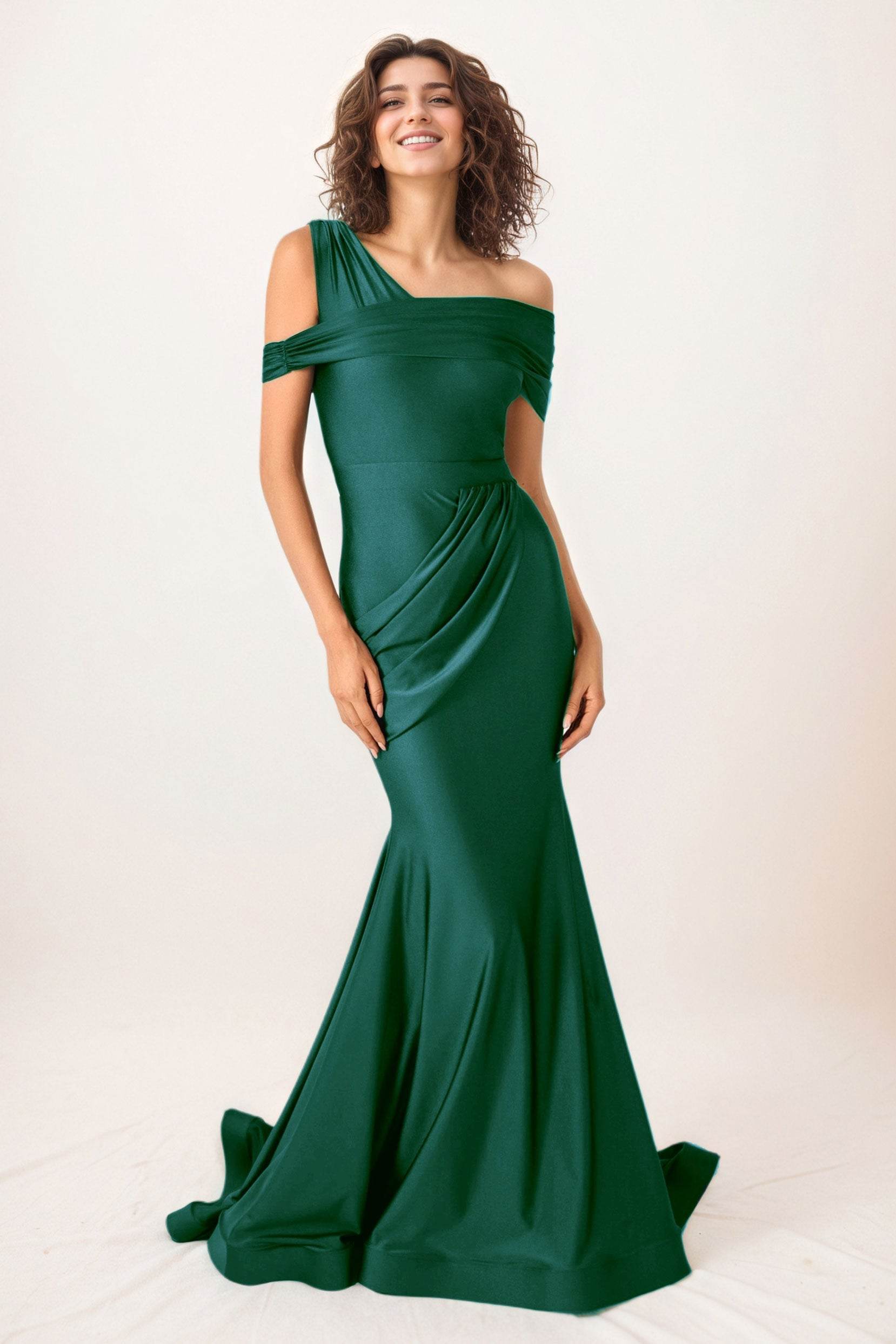 Trumpet-Mermaid Sweep-Brush Train Stretch Satin Wedding Guest Dress CG0297 - COCOMELODY